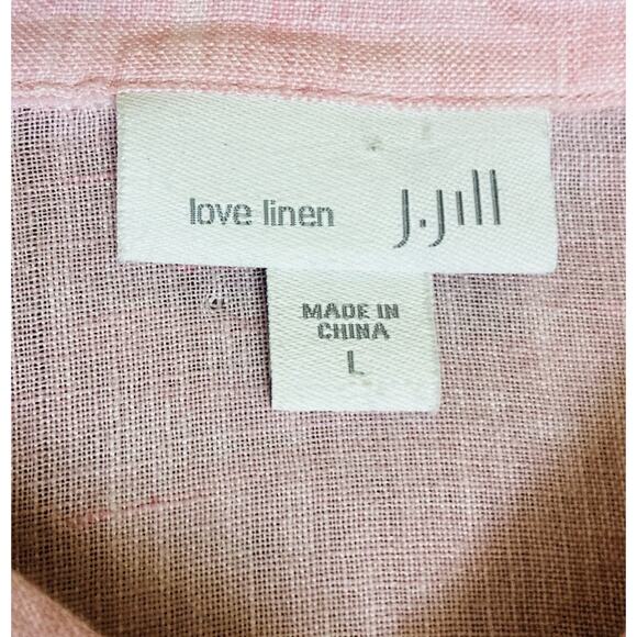 JJill Love Linen Sz L Pink LS button Short Curved Hem corners reinforced - Picture 3 of 9